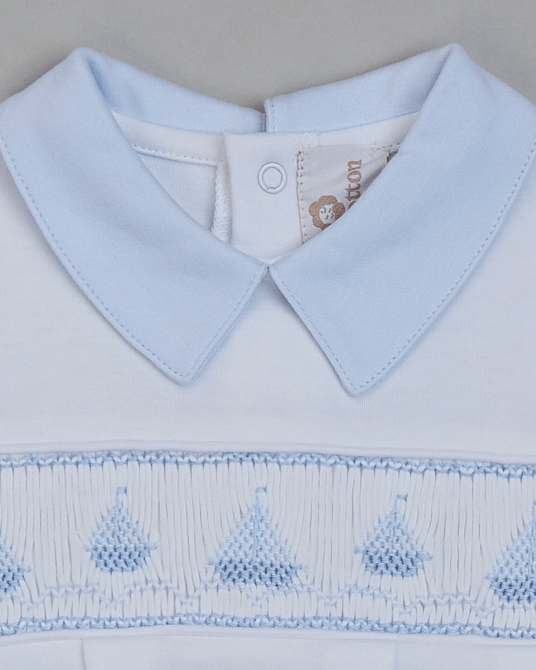 Macacão smock artesanal pima camurça SAILBOAT - Branco/Azul Celeste