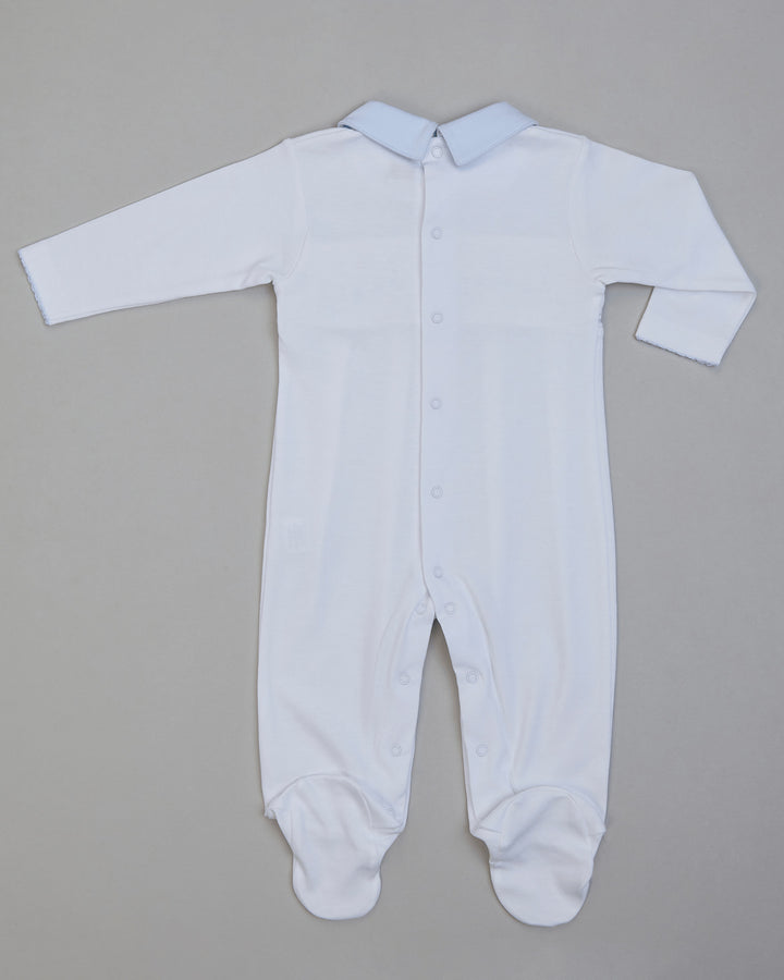 Macacão smock artesanal pima camurça SAILBOAT - Branco/Azul Celeste