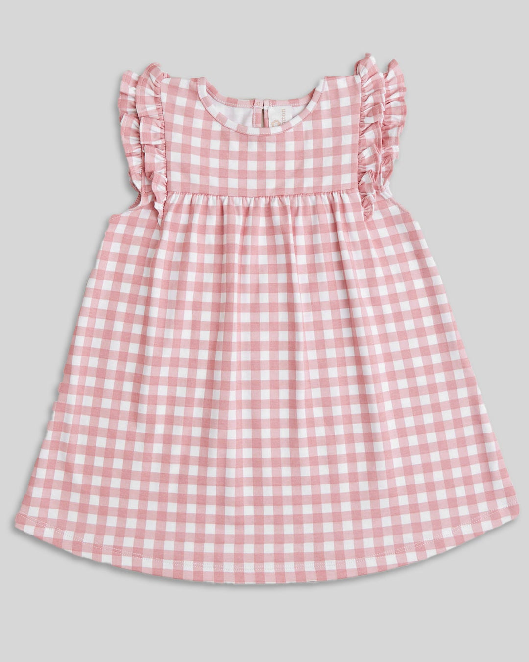 Vestido de menina Aurelia em algodão pima – Xadrez pau rosa com mangas com babados