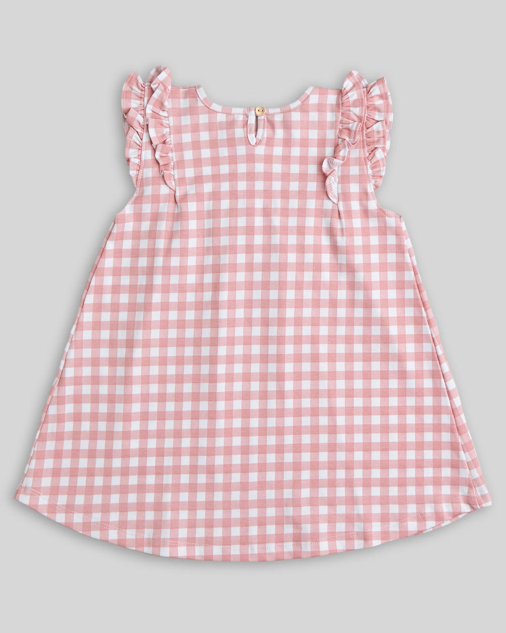 Vestido de menina Aurelia em algodão pima – Xadrez pau rosa com mangas com babados