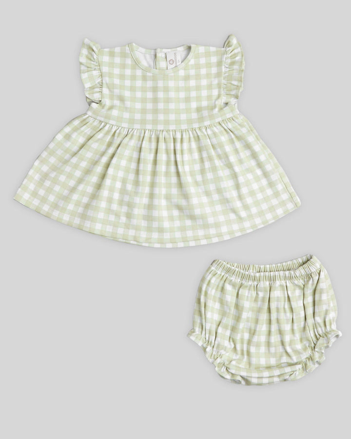 Mini vestido de menina Aurelia - xadrez pistaches