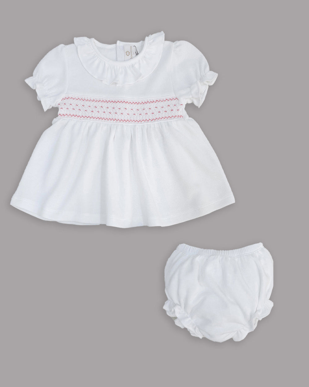 Mini Vestido Daphne para menina na cor branca com bordado smock