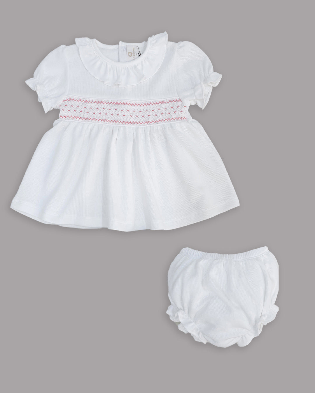 Mini Vestido Daphne para menina na cor branca com bordado smock