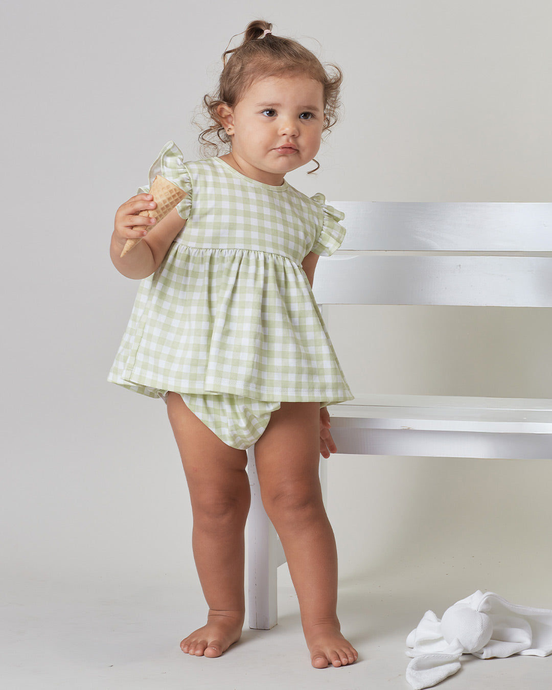 Mini vestido de menina Aurelia - xadrez pistaches