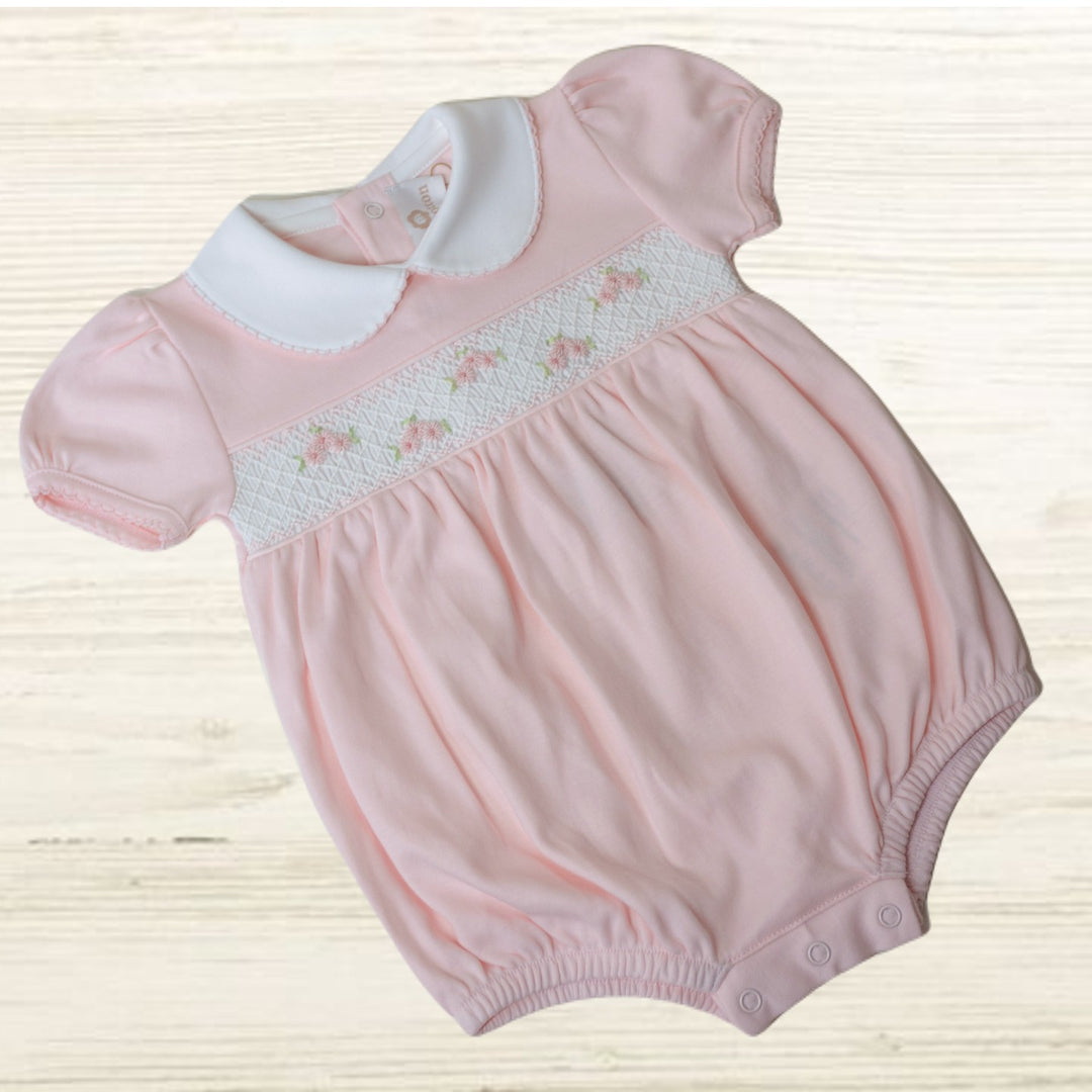 Romper bordado pima camurça Calisa - Rosa/Branco